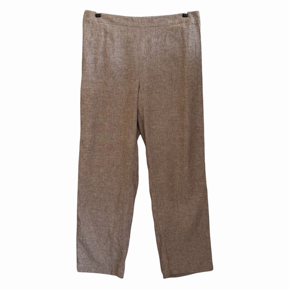 Chico’s Pull On Linen Saba Pants Womens L 14 2.5 Taupe Brown Coastal Resort NWT
